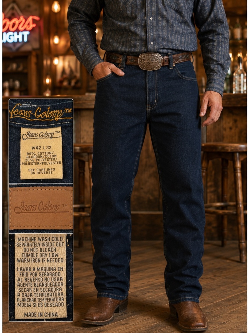 Men's Dark Blue Relaxed Fit Jeans 42X32